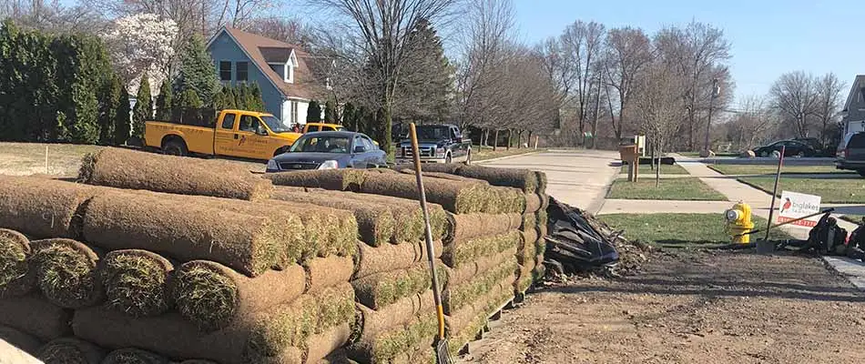 Sod prepared for installation at a Chesterfield, MI residential property.
