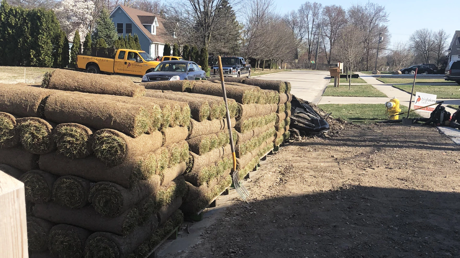 Sod being installed on a Macomb, MI property.