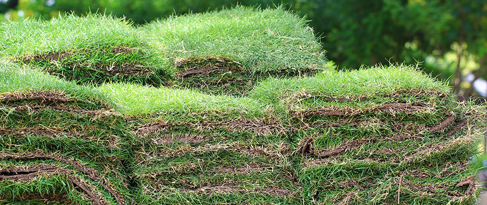 A stack of sod prepared to be installed on a property in Macomb, MI.