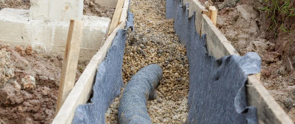 French drain in Macomb, MI, during installation.