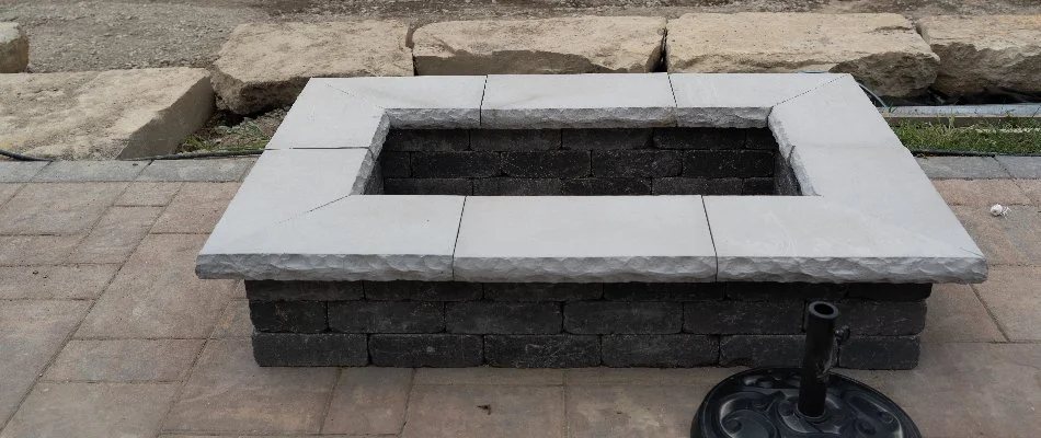 Rectangular block fire pit in Macomb, MI.