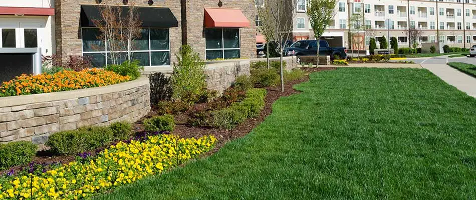 Commercial mowing and landscape maintenance at a property in Chesterfield, MI.