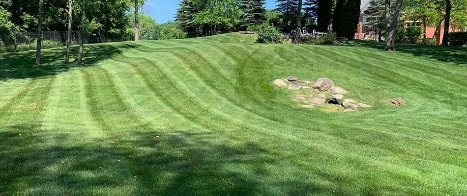 Well maintained home landscaping near New Baltimore, MI.