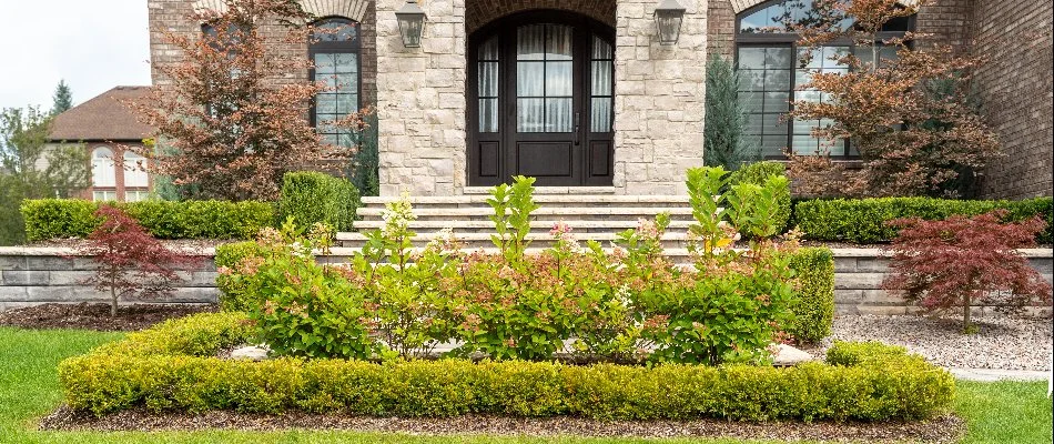 Beautiful landscaping out front of a home in Birmingham, MI.
