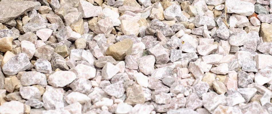 Closeup of light-colored rocks in Macomb, MI.