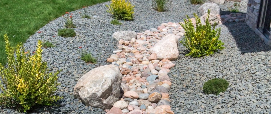 Dry creek bed with rocks in New Baltimore, MI. 