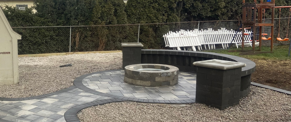 Fire pit installed in patio in Macomb, MI.