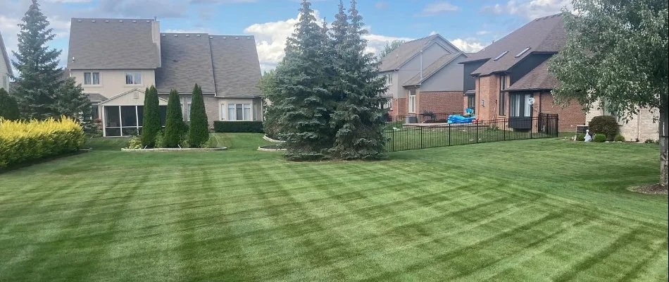 Manicured lawn with mowing stripes in Marysville, MI.