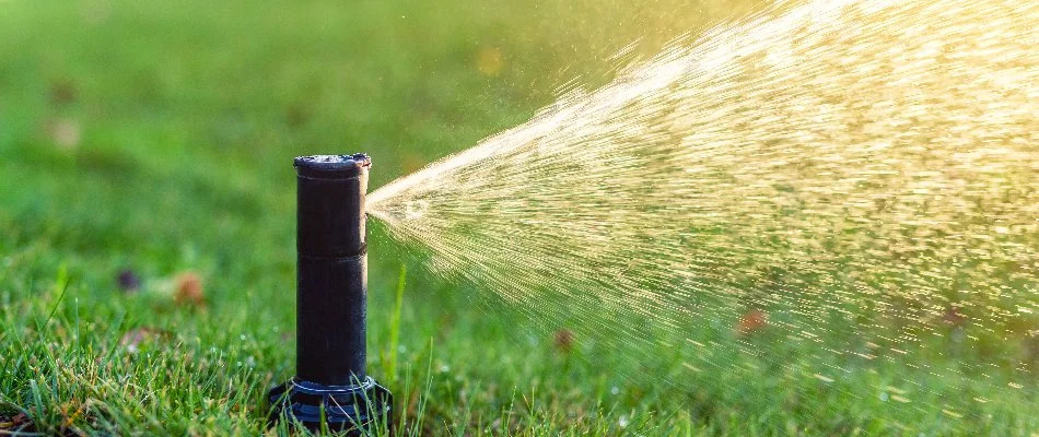 Irrigation system spraying water on a lawn in St. Clair, MI.